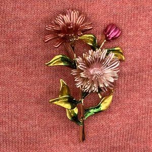 New Pretty Large 3D Enamel Pink Flower Brooch Pin Vintage Style 2.5"x1.75" Gift